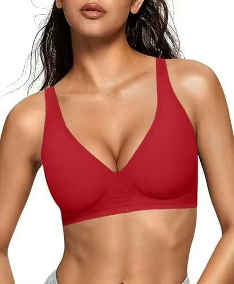 Dropping Shipping Viral Jelly Seamless V-Deep Bra for Women Gathering Wireless Low-Cut Bra Thin Push-Up Backless Bra