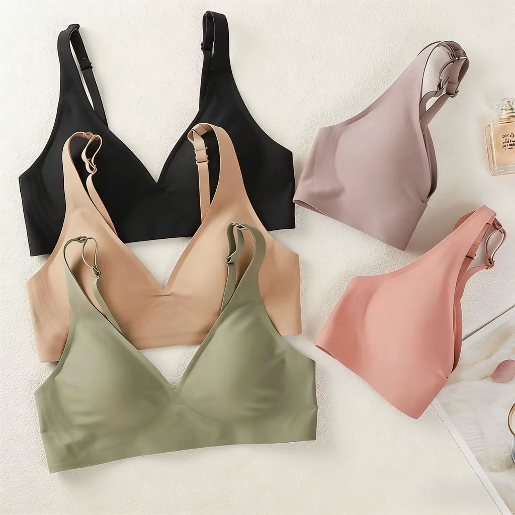 Dropping Shipping Viral Jelly Seamless V-Deep Bra for Women Gathering Wireless Low-Cut Bra Thin Push-Up Backless Bra